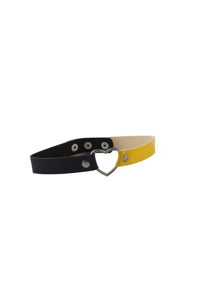 Kalp Detay Tasarım Lacivert Sarı Deri Choker Tasma Kolye