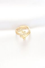 Topçuk Model Zirkon Taşlı Gold Renk Ayarlanabilir Yüzük