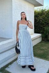 Jenny Volanlı Çizgi Desen Elbise2747-8