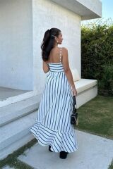 Jenny Volanlı Çizgi Desen Elbise2747-8