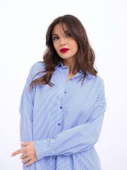 7057 GÖMLEK-MAVİ BEYAZ ÇİZGİLİ