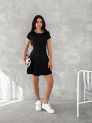 Kısa Kollu Mini Elbise - Siyah