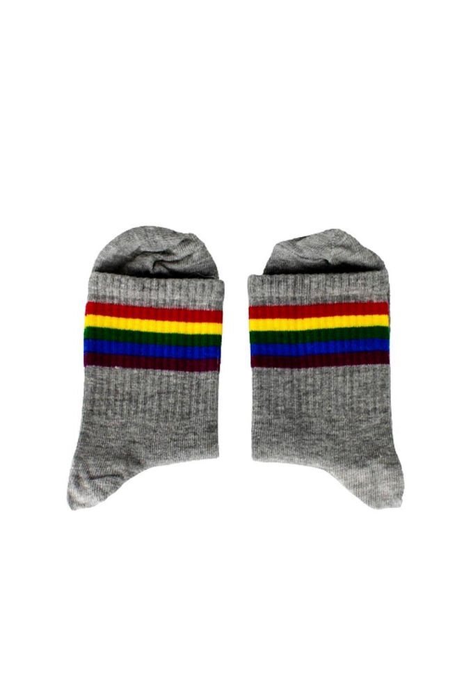 Gri Gökkuşağı Çizgili Tasarım Unisex Tenis Çorap 36-42