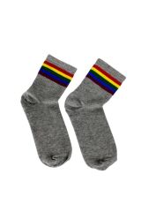 Gri Gökkuşağı Çizgili Tasarım Unisex Tenis Çorap 36-42