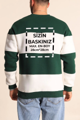 Bisiklet Yaka Parçalı Özel Üretim Sweatshirt- Yeşil