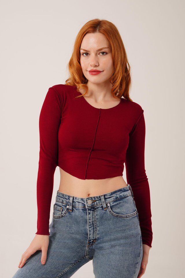 Ters Dikişli Basic Bordo Body Bluz