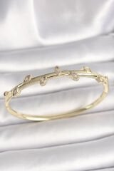 Pirinç Gold Renk Damla Zirkon Taşlı Kadın Kelepçe