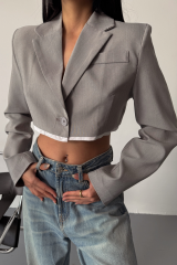 CROP CEKET TEK DÜĞME - Gri