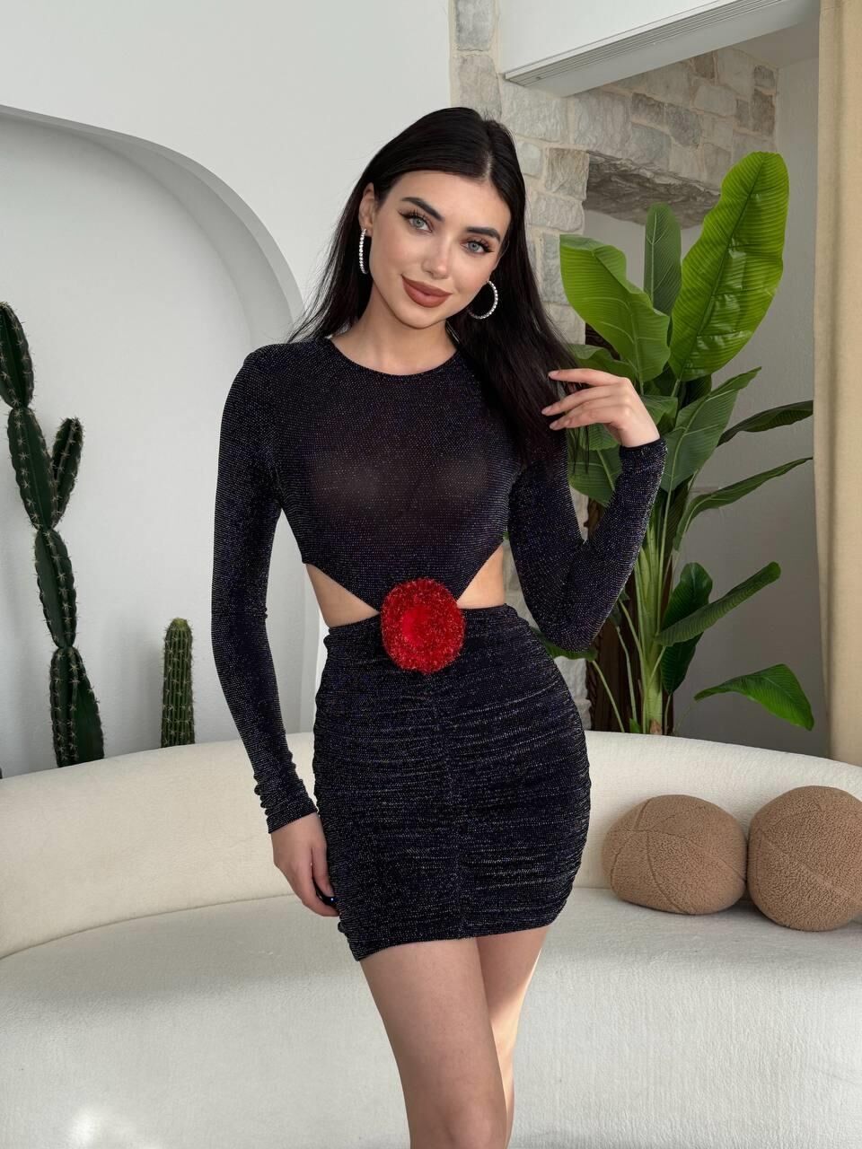 Sarih Gül Detaylı Elbise