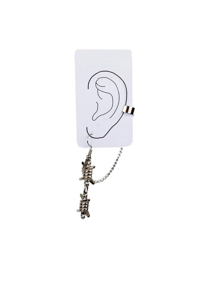Gümüş Renk Zamak Dikenli Tel Tasarım Earcuff Gotik Küpe