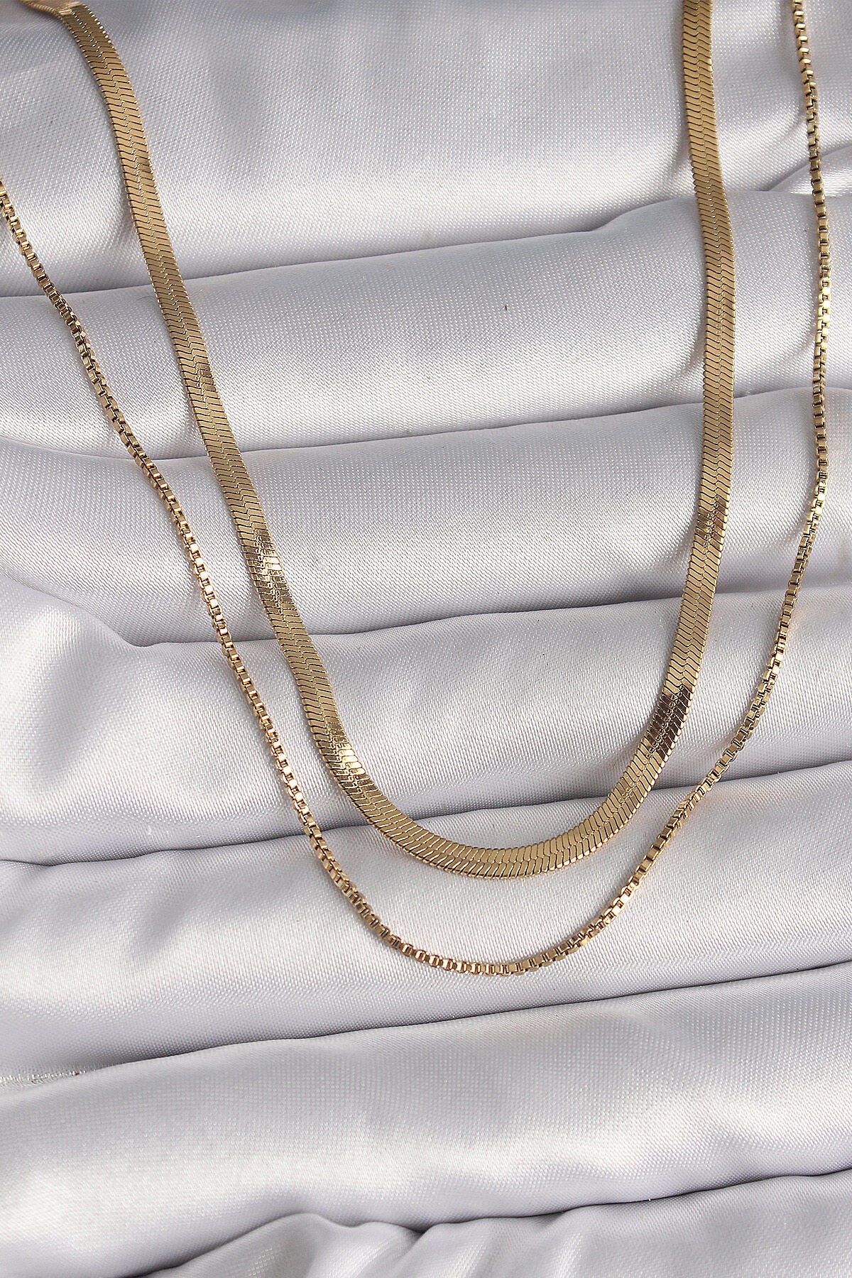 316L Çelik Gold Renk 2'Li İtalyan Zincir Model Kadın Kolye