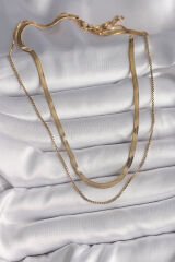 316L Çelik Gold Renk 2'Li İtalyan Zincir Model Kadın Kolye