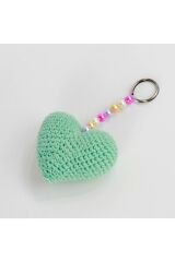 Yeşil Kalp Tasarım Amigurumi El Yapımı Anahtarlık