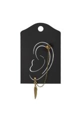Zamak Obje Zincir Ear Cuff Küpe Etnik Renk Tüy