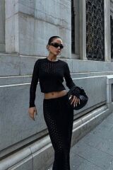 Macey Kroşe Crop Takım 9882