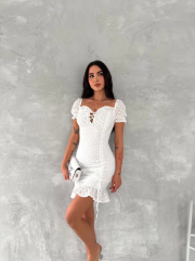 Göğüs Bağlamalı Mini Elbise - Beyaz