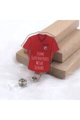 Kırmızı Süperheroes Scrubs Tasarım Pleksiyoyo Yaka Kartı Aksesuarı Şeffaf Kart Koruyucu
