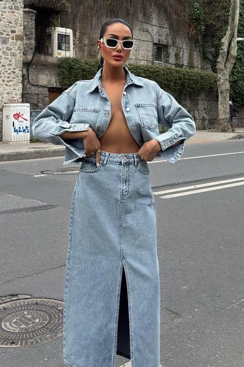 Veronika Yırtmaçlı Denim Takım 9913