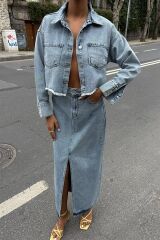 Veronika Yırtmaçlı Denim Takım 9913