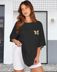 Bisiklet Yaka Baskılı T-shirt - Siyah