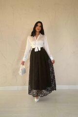 Siyah Dantelli Uzun Etek