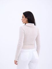 42531 TRİKO SİMLİ YAKALI CROP-EKRU