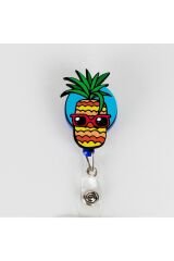 Ananas Tasarım Ahşap Yoyo Yaka Kartı Aksesuarı Şeffaf Kart Koruyucu Hediyeli