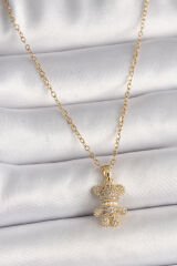 316L Çelik Gold Renk Zincir Zirkon Taşlı Ayıcık Figür Kadın Kolye