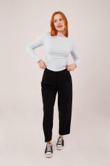 Yaka Detay Uzun Kollu Basic Bebe Mavisi Bluz