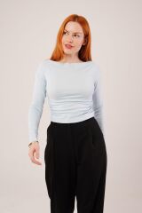 Yaka Detay Uzun Kollu Basic Bebe Mavisi Bluz