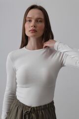 Uzun Kol Crop Top - Ekru