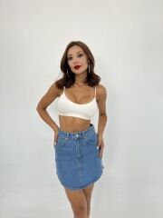 6479 DENİM TRIANGLE SKIRT-MAVİ