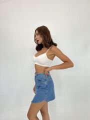 6479 DENİM TRIANGLE SKIRT-MAVİ