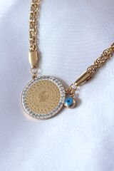316L Çelik Gold Renk Zirkon Taşlı Çeyrek Altın Kadın Kolye