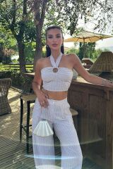Vesna Keten Çizgili Crop Takım 9806-0025