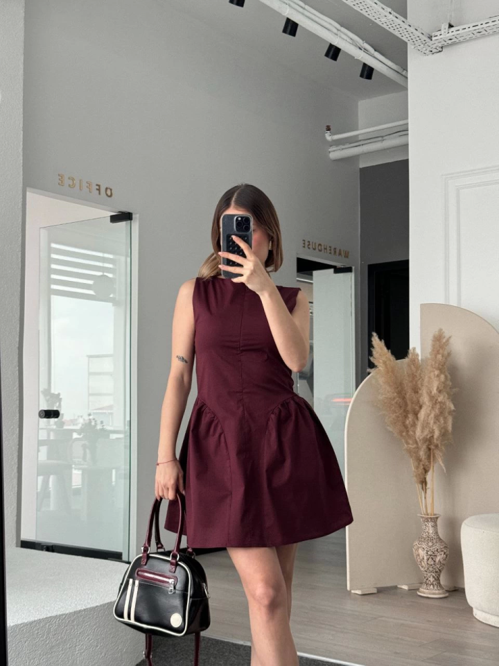 Fermuar Detaylı Mini Elbise - Kahve