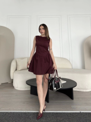 Fermuar Detaylı Mini Elbise - Kahve