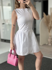 Fermuar Detaylı Mini Elbise - Beyaz