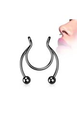 Siyah Cerrahi Çelik Çift Boynuz Fake Septum Sıkıştırmalı Piercing