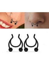 Siyah Cerrahi Çelik Çift Boynuz Fake Septum Sıkıştırmalı Piercing