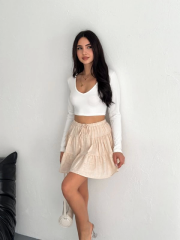Keten Şortlu Etek - Bej