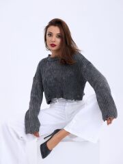 43191 TRİKO CROP KAZAK-SİYAH