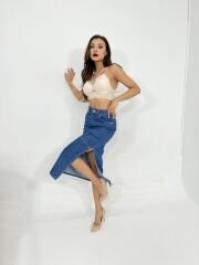 6900 SLIPPED MIDI SKIRT-MAVİ