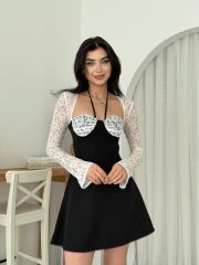 KOLVE GÖĞÜS LEZ DANTE LBEDEN ATLAS KUMAŞ GLOPLU ELBİSE