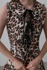 Fiyonk Detaylı Bluz - Leopar