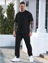 Unisex Düz T-Shirt Ve Eşofman Takımı - Siyah