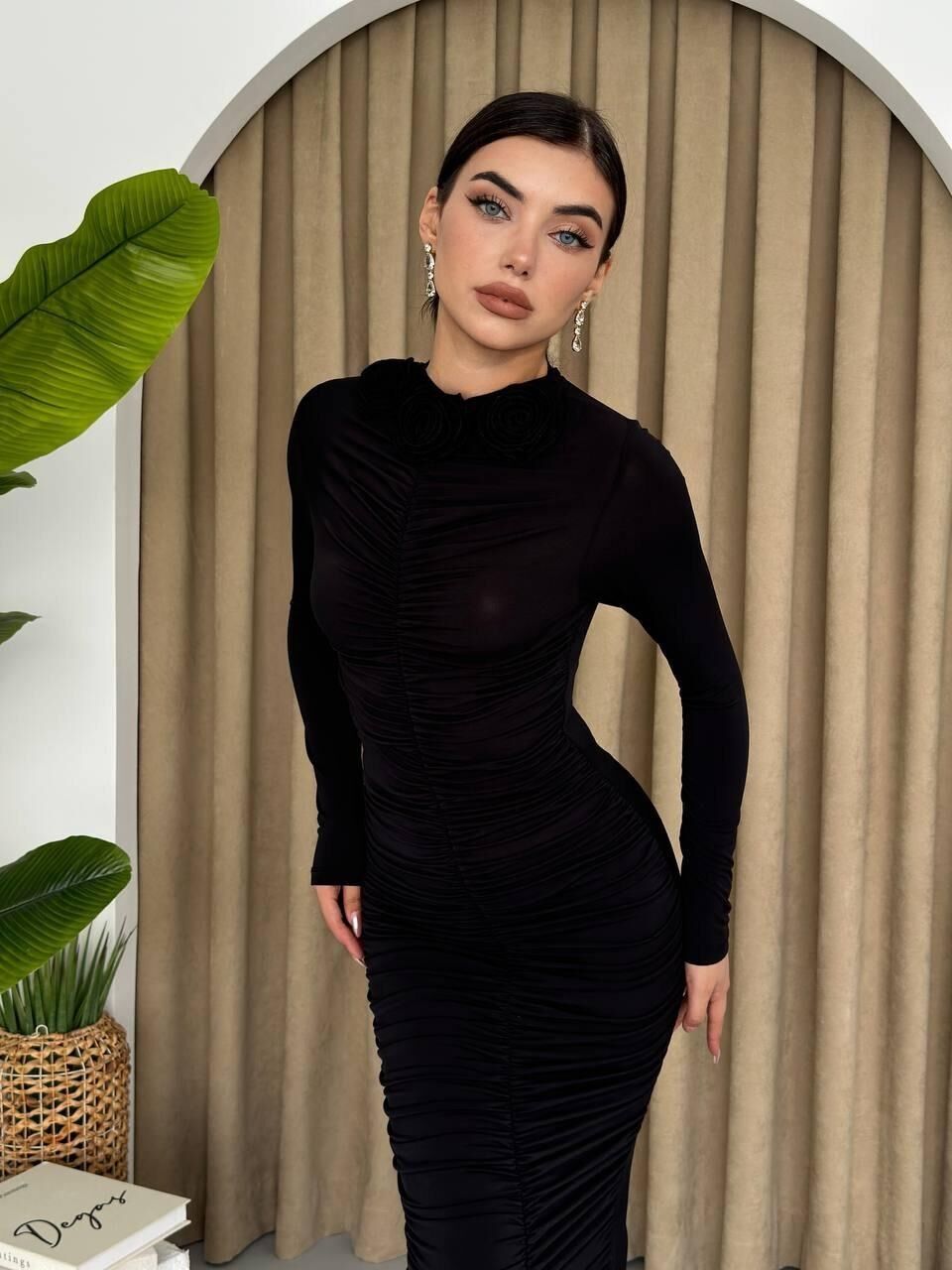 Carlis Gül Yaka Elbise