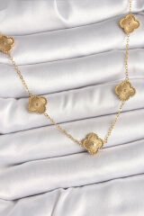 316L Çelik Gold Renk Zincir İşlemeli Yonca Model Kadın Kolye