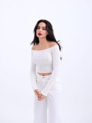 42241 TRİKO KAYIK YAKA CROP-EKRU