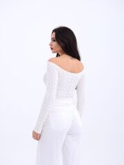 42241 TRİKO KAYIK YAKA CROP-EKRU